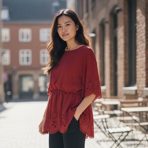 Burgundy Laser Cut Shirred Blouse 4XL NWT